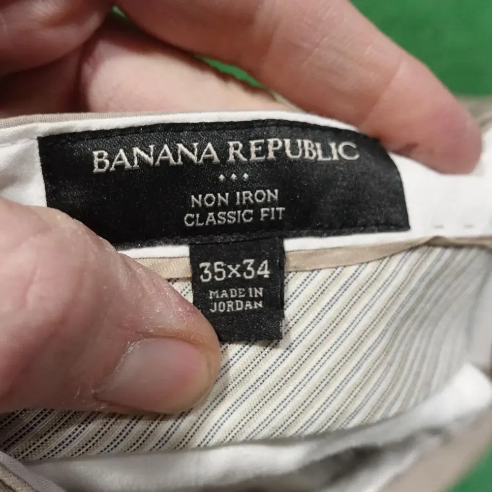 Banana Republic Dress Pants Mens 35x34 Beige‎ Non Iron Classic Fit Pinstripe